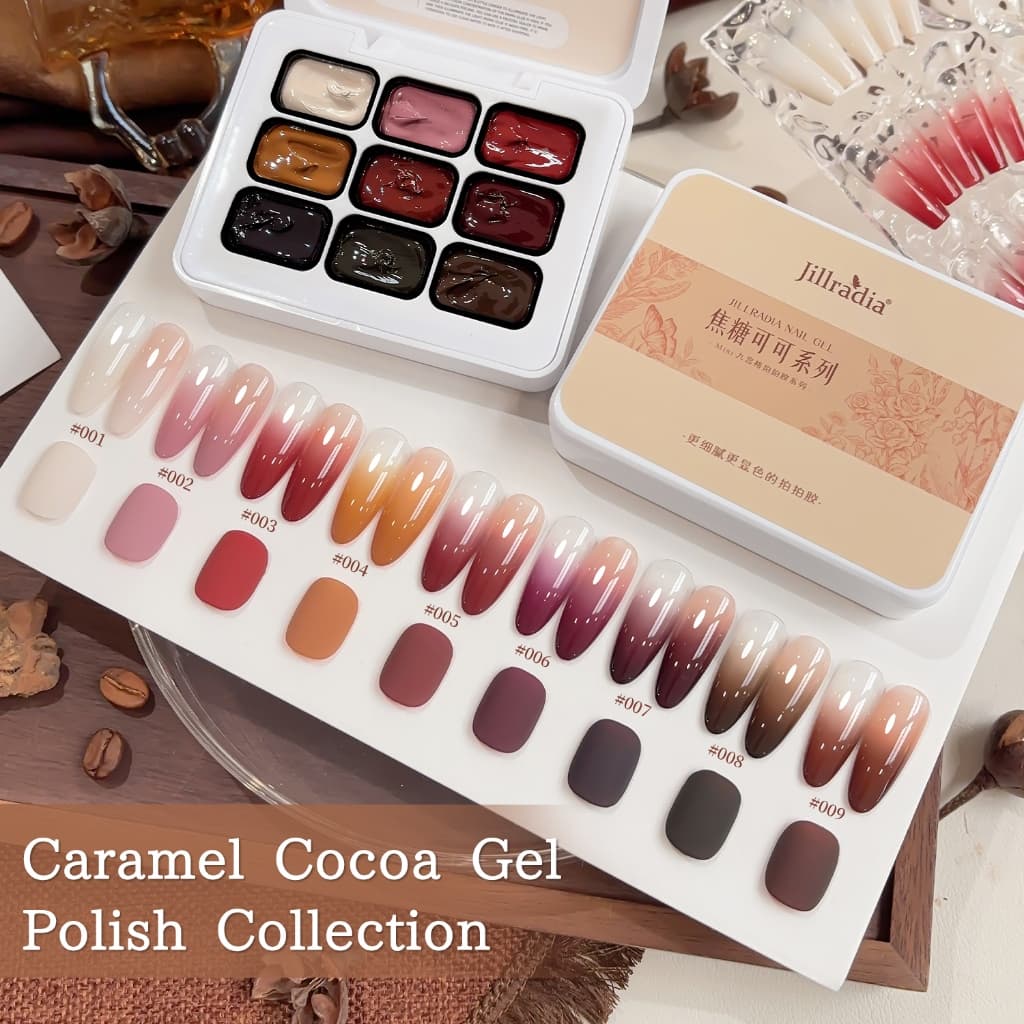 JILLRADIA ฤดูใบไม้ร่วงฤดูหนาวคาราเมลโกโก้ไล่โทนสีเจลยาทาเล็บชุด 9 สีเหมาะสําหรับร้านและของใช้ประจําวัน รูปที่ 1