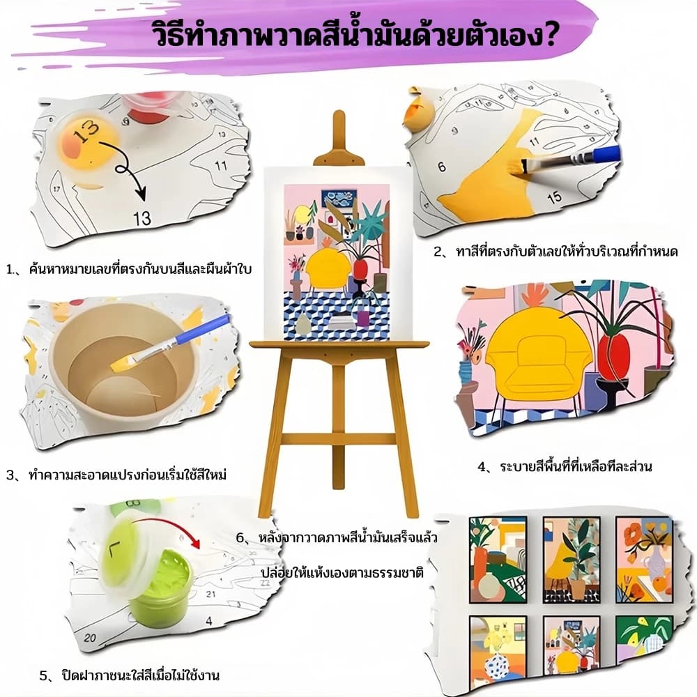 ระบายสีตามตัวเลข 20*20 ซม มีสี+พู่กัน ภาพวาดตกแต่งอะคริลิค วาดภาพสีน้ำมันดิจิตอล ของขวัญ DIY รูปที่ 4