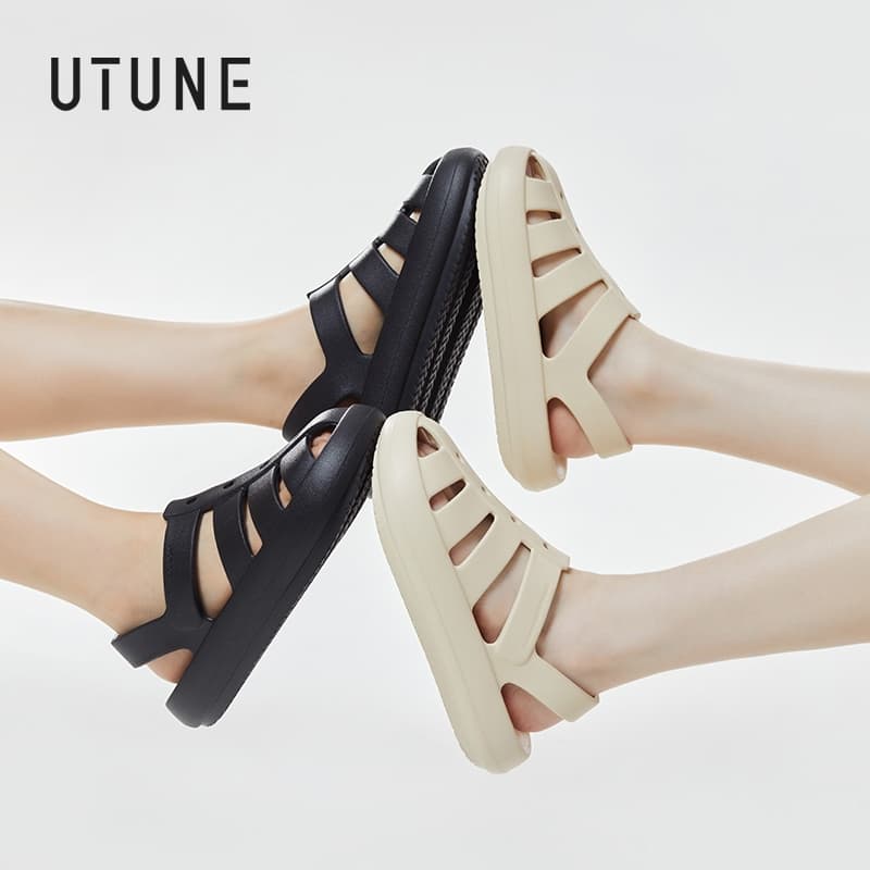 UTUNE รองเท้าแตะผู้หญิง สไตล์โรมันวินเทจ พื้นหนา ระบายอากาศ นุ่มสบาย กันลื่น สีขาว ใส่เดินชายหาด กลางแจ้ง รูปที่ 8