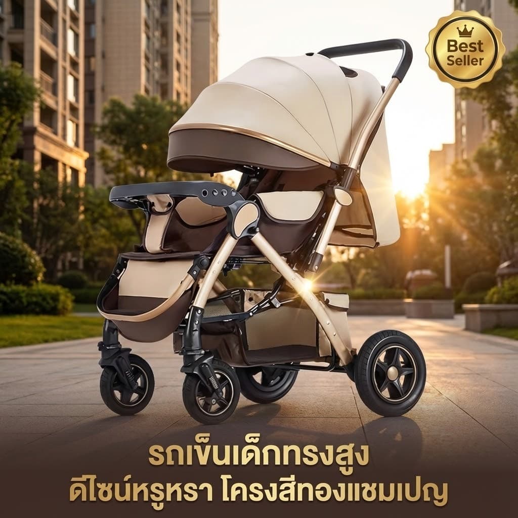 Beige รถเข็นเด็ก รถเข็นเด็กพับได้ 0-5 ปี รถเข็นเด็กพกพา ล้อมีเบรค พกพาสะดวก เข็นหน้า-หลังได้ รูปที่ 2