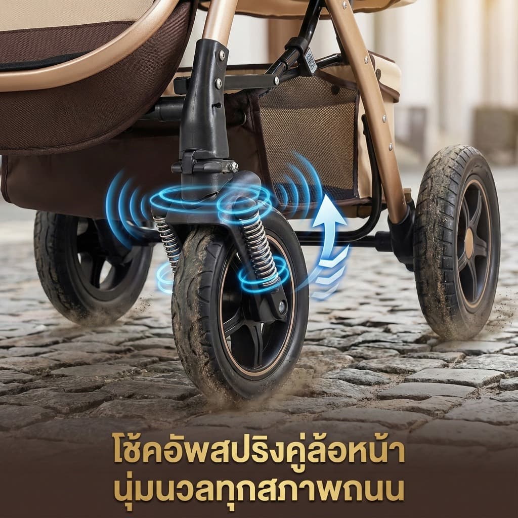 Beige รถเข็นเด็ก รถเข็นเด็กพับได้ 0-5 ปี รถเข็นเด็กพกพา ล้อมีเบรค พกพาสะดวก เข็นหน้า-หลังได้ รูปที่ 3