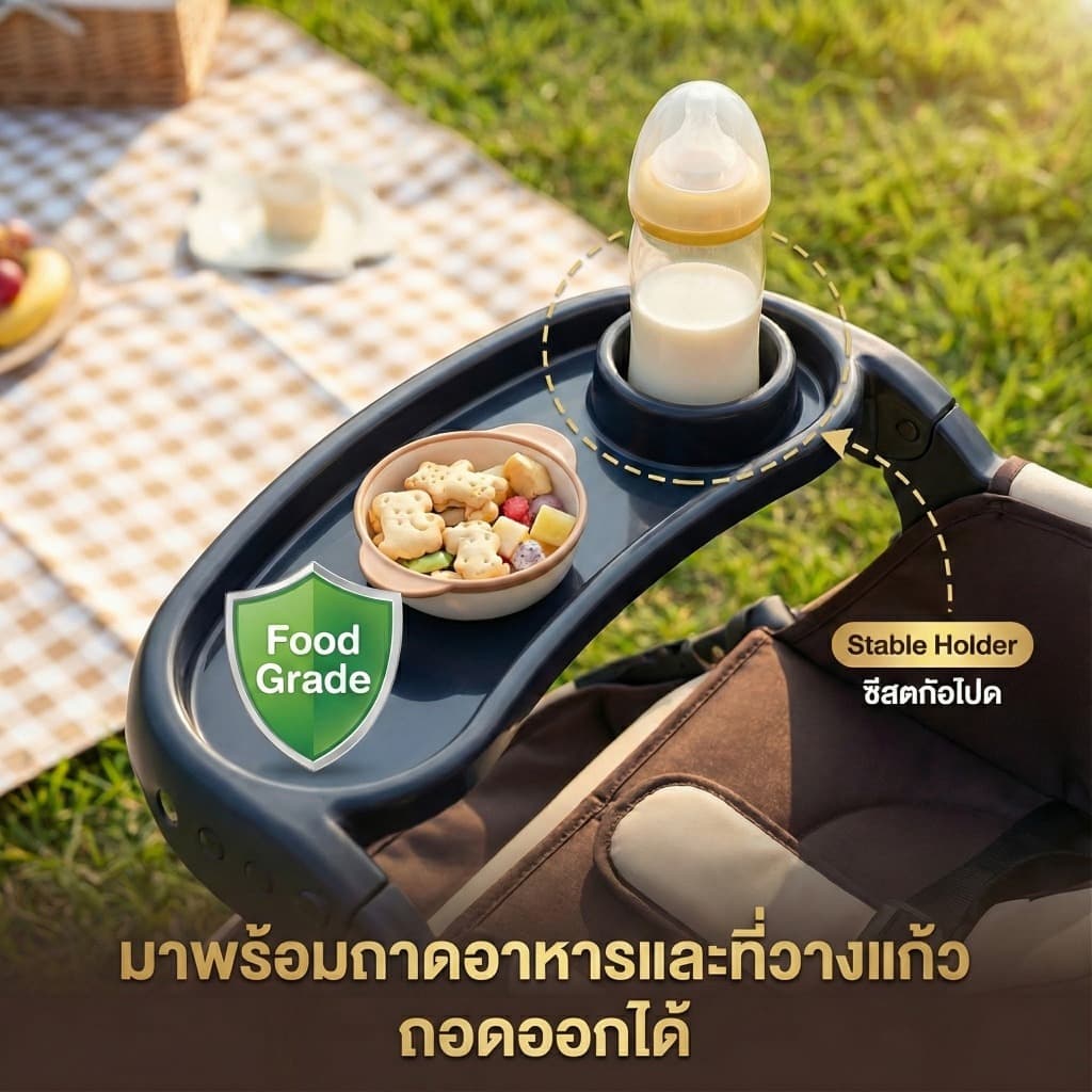 Beige รถเข็นเด็ก รถเข็นเด็กพับได้ 0-5 ปี รถเข็นเด็กพกพา ล้อมีเบรค พกพาสะดวก เข็นหน้า-หลังได้ รูปที่ 4
