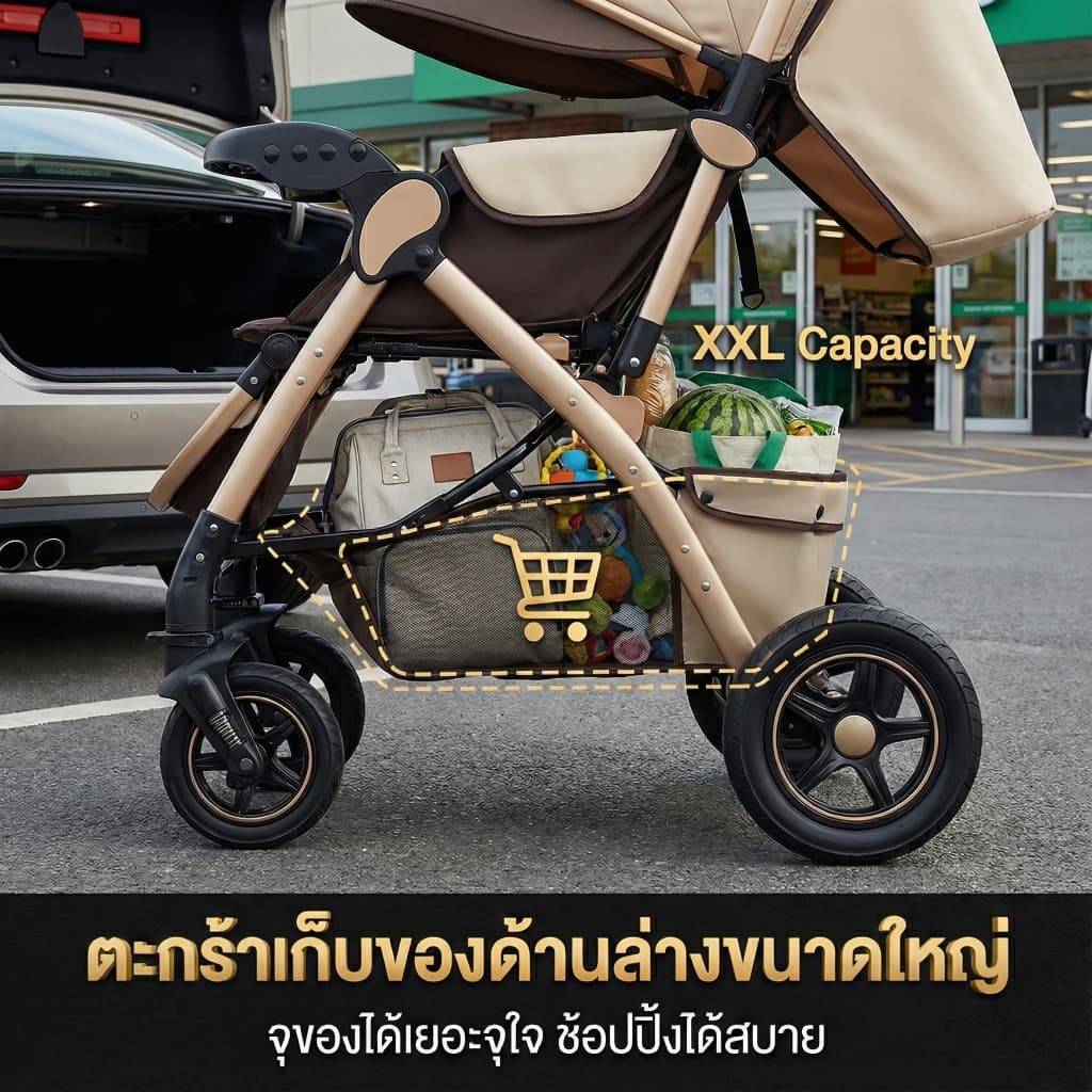 Beige รถเข็นเด็ก รถเข็นเด็กพับได้ 0-5 ปี รถเข็นเด็กพกพา ล้อมีเบรค พกพาสะดวก เข็นหน้า-หลังได้ รูปที่ 8
