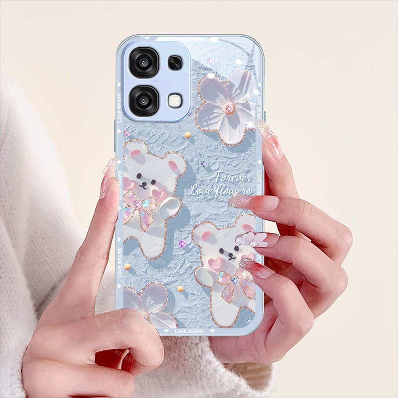 เคส OPPO A6 A5 Pro 5G ลายหมีน่ารักประกายชิมเมอร์ กันกระแทก พร้อมฝาปิดเลนส์กล้อง ป้องกันเลนส์ ขอบซิลิโคนอ่อนนุ่ม เคสมือถือหรูแบบกระจกน้ำ สำหรับสาวๆ และผู้หญิง รูปที่ 3