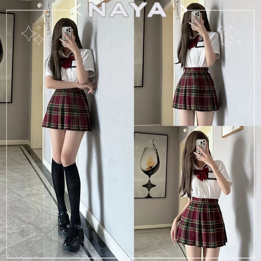 NAYA กระโปรงพลีท กระโปรงลายสก๊อต JK ชุดนักเรียน สไตล์ญี่ปุ่น คุณภาพสูง XS-XXXL ในไทย รูปที่ 9