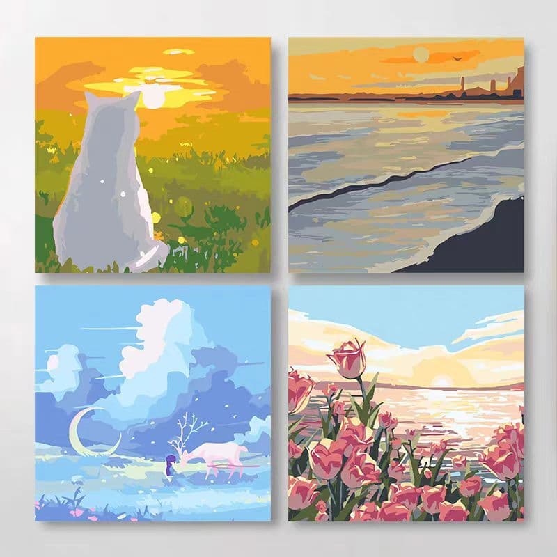 ระบายสีตามตัวเลข 20*20 ซม มีสี+พู่กัน ภาพวาดตกแต่งอะคริลิค วาดภาพสีน้ำมันดิจิตอล ของขวัญ DIY รูปที่ 6