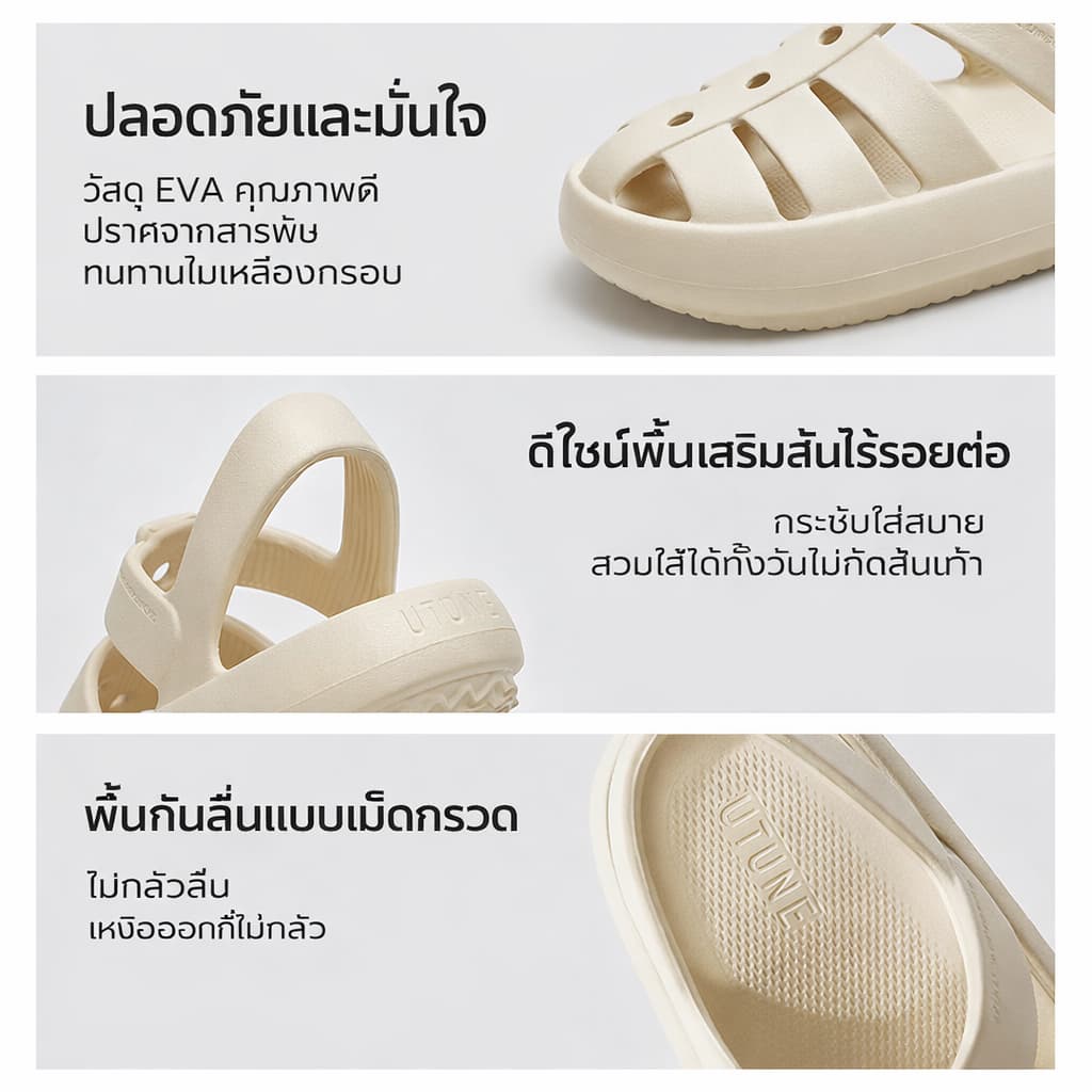 UTUNE รองเท้าแตะผู้หญิง สไตล์โรมันวินเทจ พื้นหนา ระบายอากาศ นุ่มสบาย กันลื่น สีขาว ใส่เดินชายหาด กลางแจ้ง รูปที่ 3