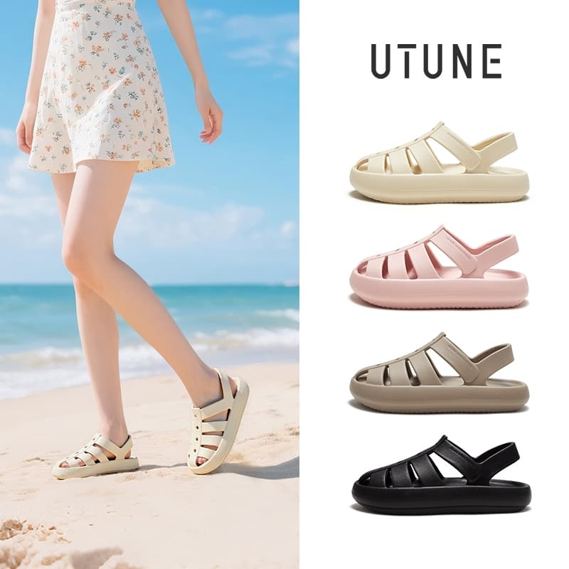 UTUNE รองเท้าแตะผู้หญิง สไตล์โรมันวินเทจ พื้นหนา ระบายอากาศ นุ่มสบาย กันลื่น สีขาว ใส่เดินชายหาด กลางแจ้ง รูปที่ 6