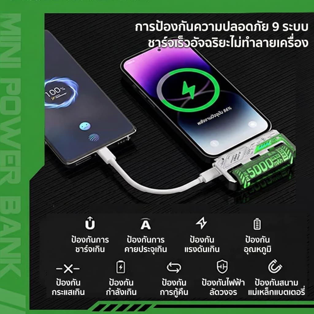 SUNESY power bank 20000mAh ดิจิตอล พาวเวอร์แบงค์ 66W พกพา ของแท้ สองแบตเตอรี่ รูปที่ 8