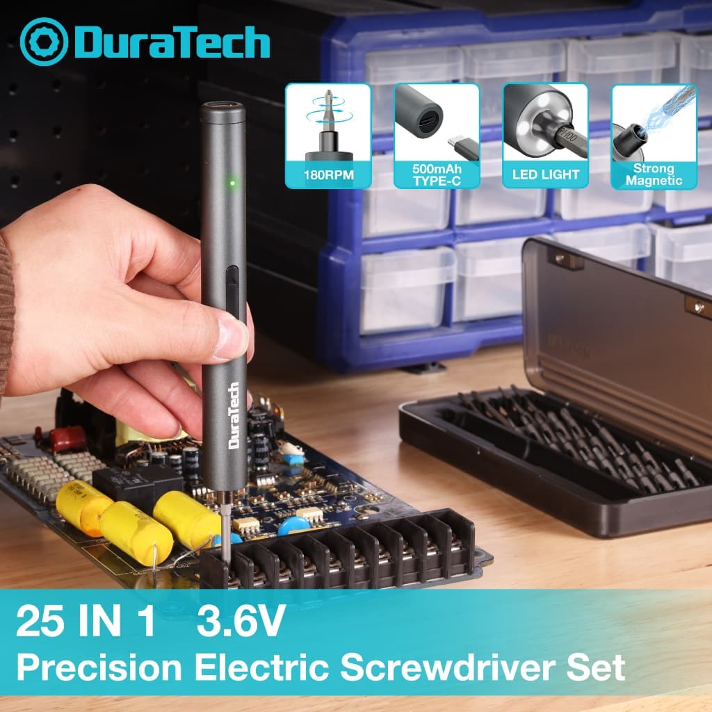 DuraTech 3.6V 25-in-1 Precision ไขควงไฟฟ้าชุด,ชาร์จ,ไฟ LED,เคสแม่เหล็กสําหรับซ่อมอิเล็กทรอนิกส์ & DIY ความคืบหน้า combedwag combed รูปที่ 1