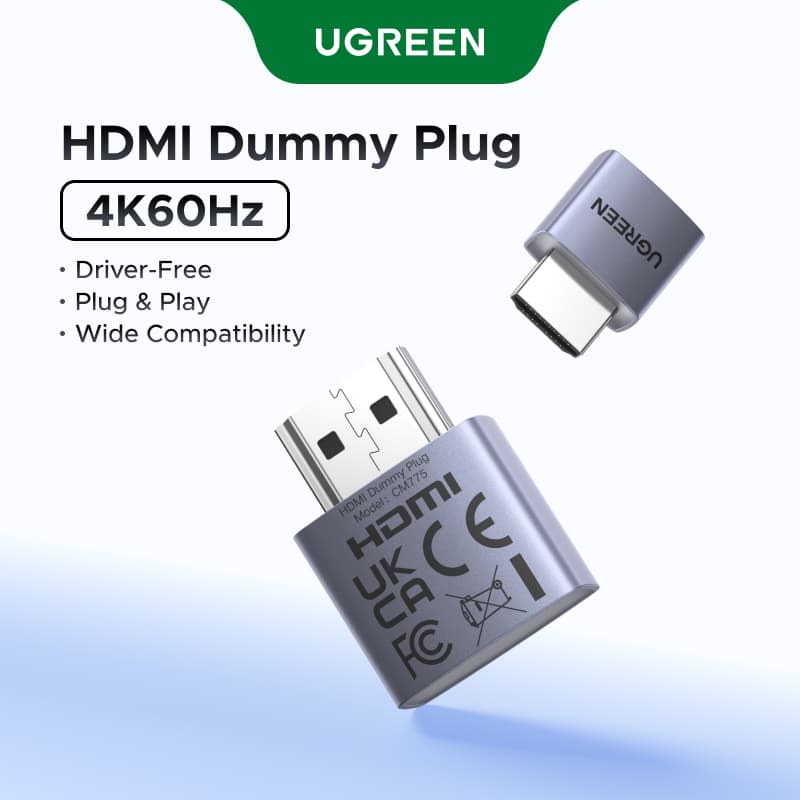 UGREEN HDMI Dummy Plug 4K60Hz ความละเอียดที่กําหนดเอง ปลั๊กแอนด์เพลย์ Dummy Plug พร้อม LED รองรับ Windows, macOS & Linux รูปที่ 1