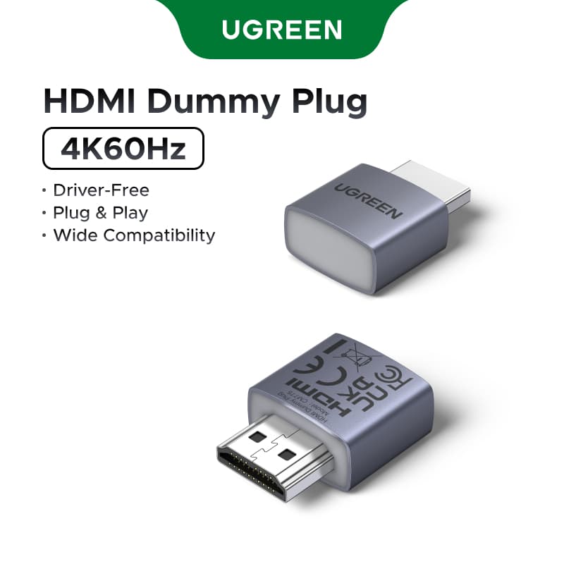 UGREEN HDMI Dummy Plug 4K60Hz ความละเอียดที่กําหนดเอง ปลั๊กแอนด์เพลย์ Dummy Plug พร้อม LED รองรับ Windows, macOS & Linux รูปที่ 2