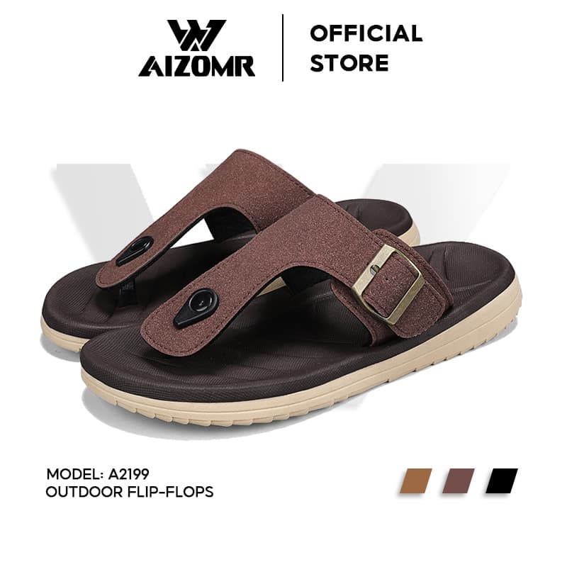 AIZOMR รองเท้าแตะผู้ชายทําจากหนังพื้นนิ่มใส่สบายและระบายอากาศเหมาะกับการใช้งานกลางแจ้งชายหาดกันลื่นและทนต่อการสึกหรอ รุ่น A2199 รูปที่ 1