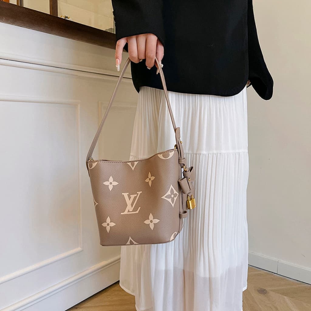 Luxury Women Bucket Bag with Zipper Purses lady Classic Handbag รูปที่ 7