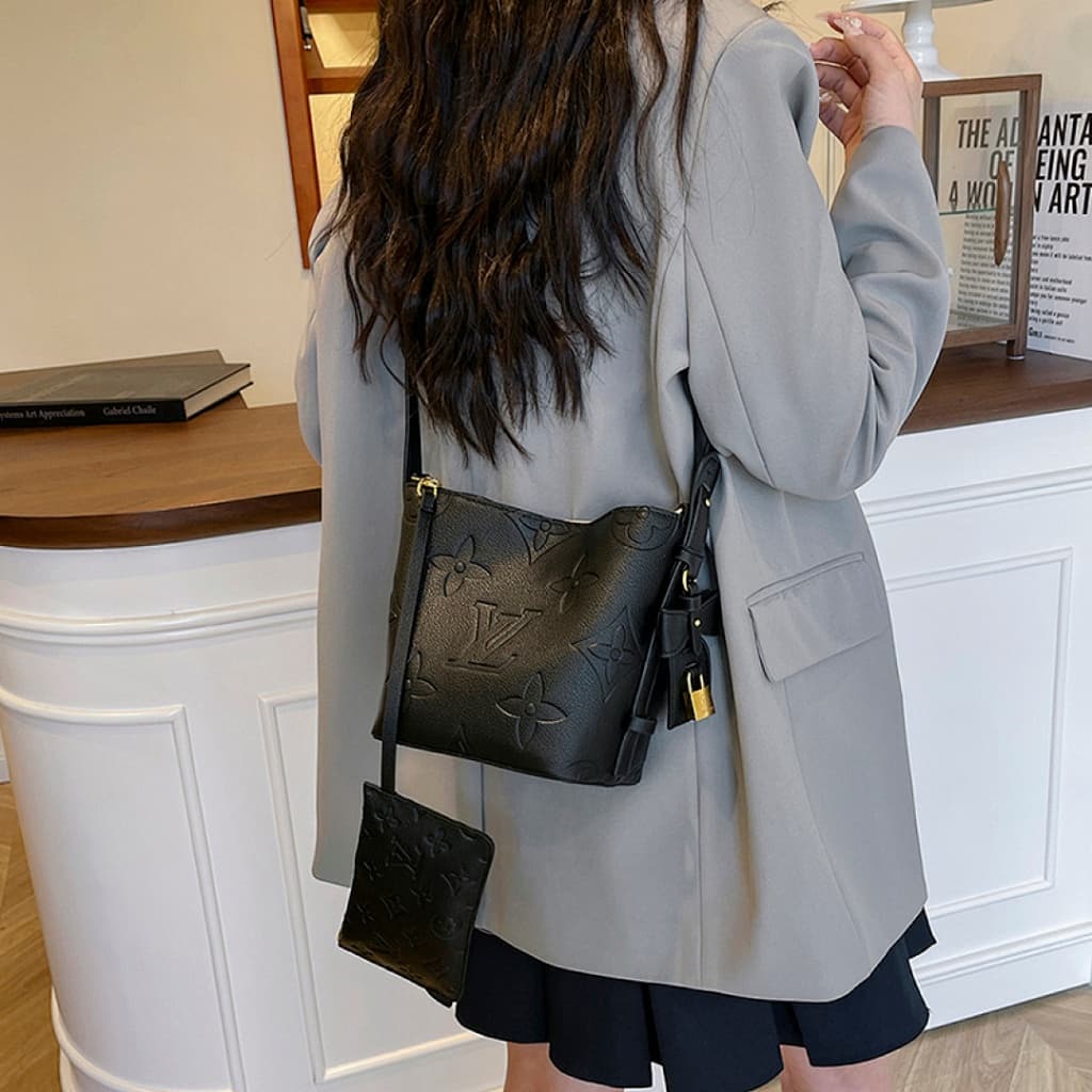 Luxury Women Bucket Bag with Zipper Purses lady Classic Handbag รูปที่ 6