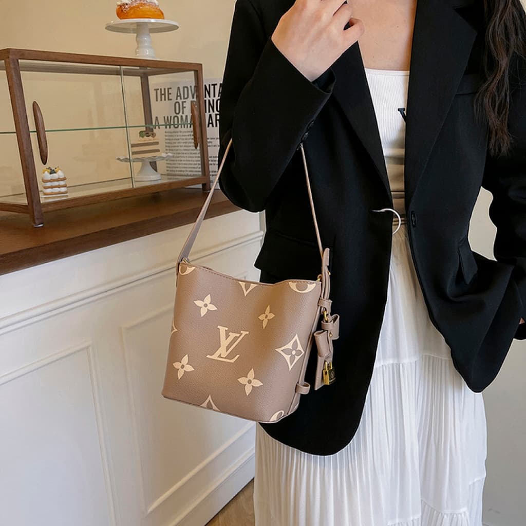 Luxury Women Bucket Bag with Zipper Purses lady Classic Handbag รูปที่ 8