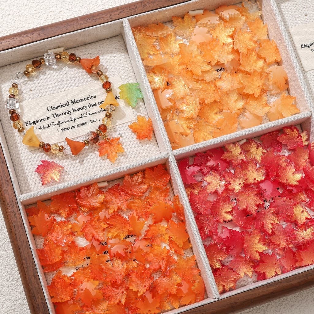 10 ชิ้นที่มีสีสันไล่โทนสีสร้อยข้อมือใบเมเปิ้ลจี้ ทําเอง เครื่องประดับธีมฤดูใบไม้ร่วง รูปที่ 2