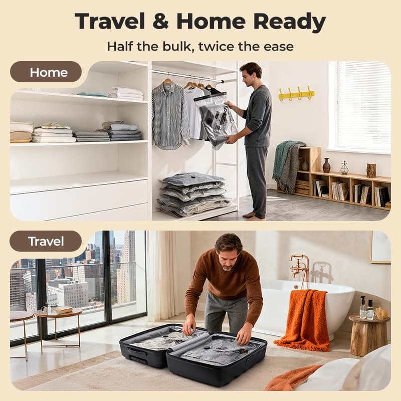 BAGSMART ชุดกระเป๋าเก็บข้อมูลเดินทางแบบปั๊มไร้สายแบบชาร์จไฟได้, กระเป๋าประหยัดพื้นที่แบบพกพา 21 ชุดสำหรับการเดินทางและบ้าน, กระเป๋าซีลสูญญากาศสำหรับเสื้อผ้ รูปที่ 7