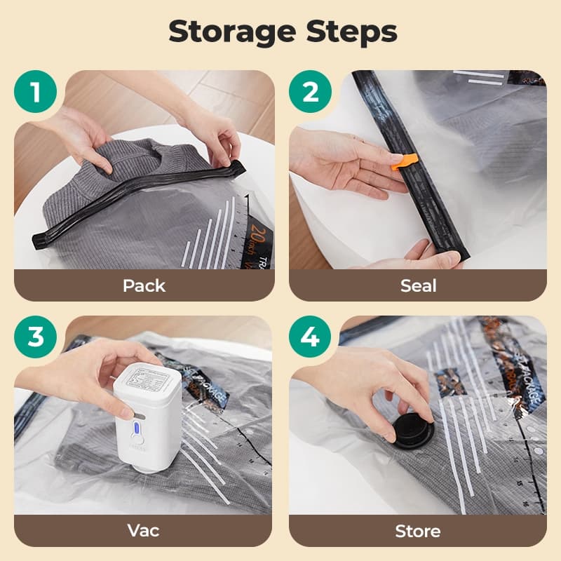 BAGSMART ชุดกระเป๋าเก็บข้อมูลเดินทางแบบปั๊มไร้สายแบบชาร์จไฟได้, กระเป๋าประหยัดพื้นที่แบบพกพา 21 ชุดสำหรับการเดินทางและบ้าน, กระเป๋าซีลสูญญากาศสำหรับเสื้อผ้ รูปที่ 6