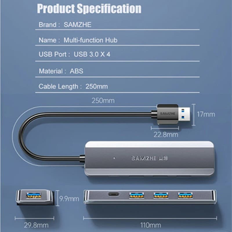 SAMZHE ฮับ USB 3.0 4 พอร์ต HUB SuperSpeed 5Gbps ตัวแยกพอร์ต USB สำหรับแล็ปท็อป มือถือ แท็บเล็ต รูปที่ 9