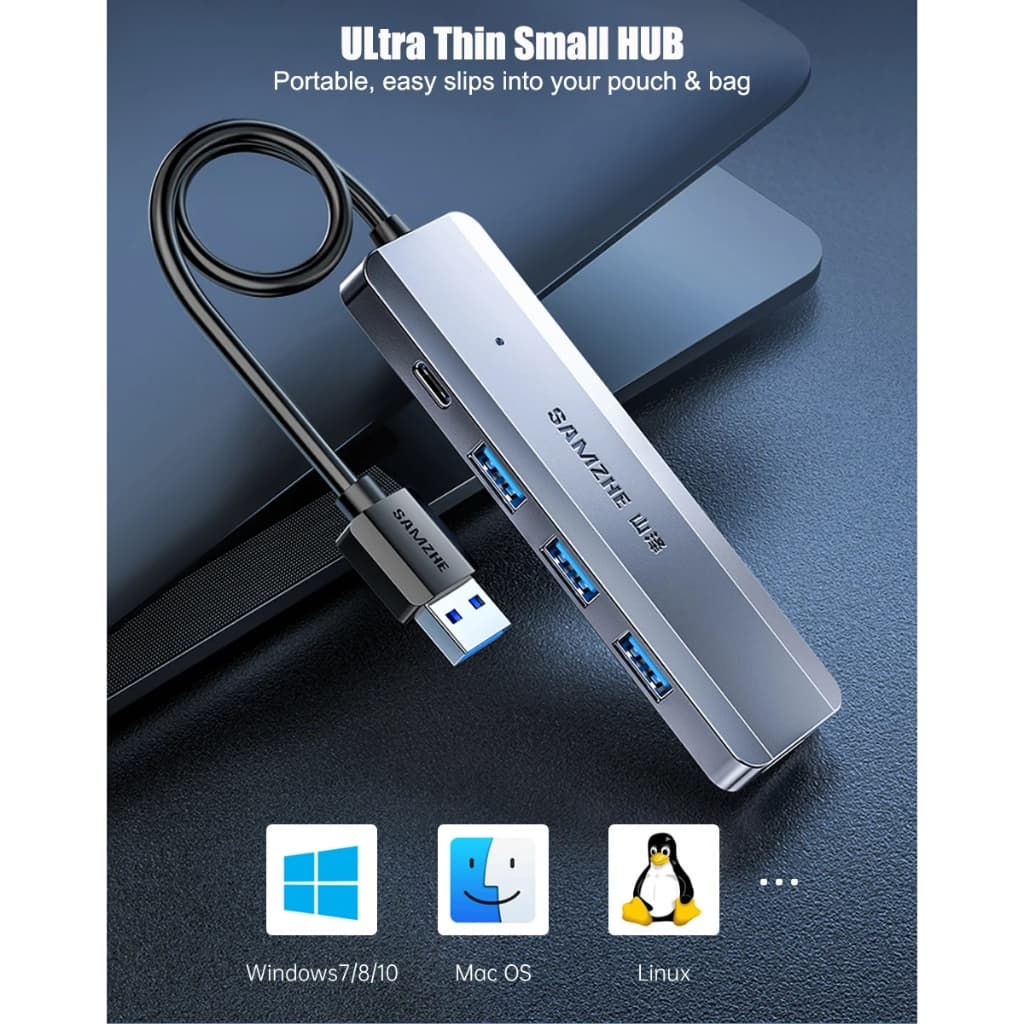 SAMZHE ฮับ USB 3.0 4 พอร์ต HUB SuperSpeed 5Gbps ตัวแยกพอร์ต USB สำหรับแล็ปท็อป มือถือ แท็บเล็ต รูปที่ 3