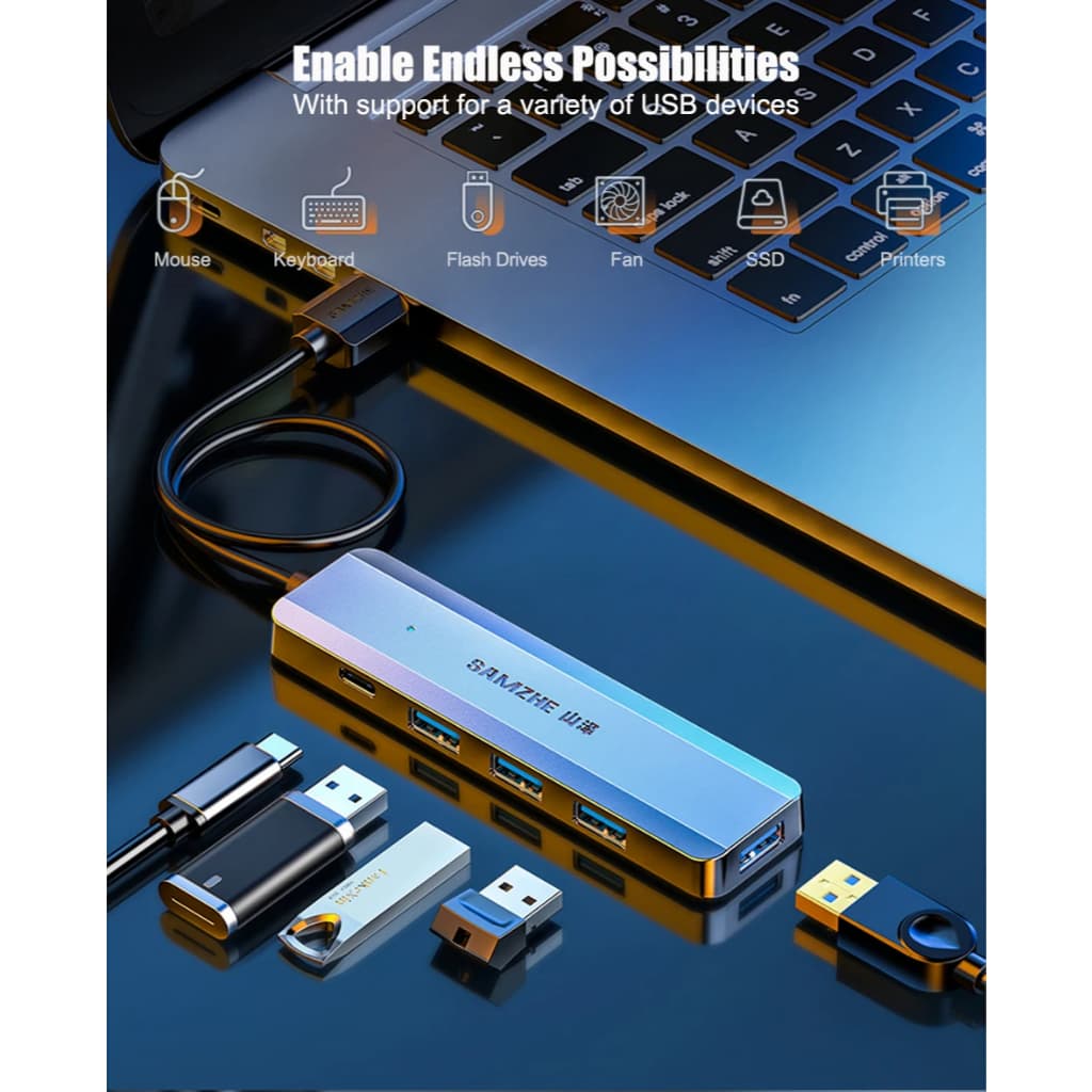 SAMZHE ฮับ USB 3.0 4 พอร์ต HUB SuperSpeed 5Gbps ตัวแยกพอร์ต USB สำหรับแล็ปท็อป มือถือ แท็บเล็ต รูปที่ 2