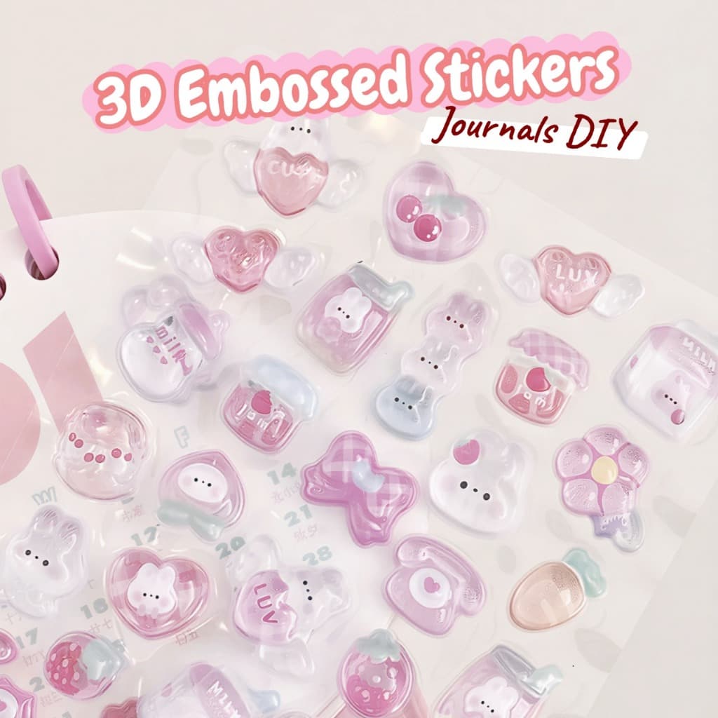 สติ๊กเกอร์นูน 3D สติ๊กเกอร์ Sticker PVC น่ารักกันน้ำ ตกแต่ง ไดอารี่ 3D สติกเกอร์บรรเทา ลายน่ารักลายน่ารักคิทตี้ สัตว์คริสตัล รูปที่ 1