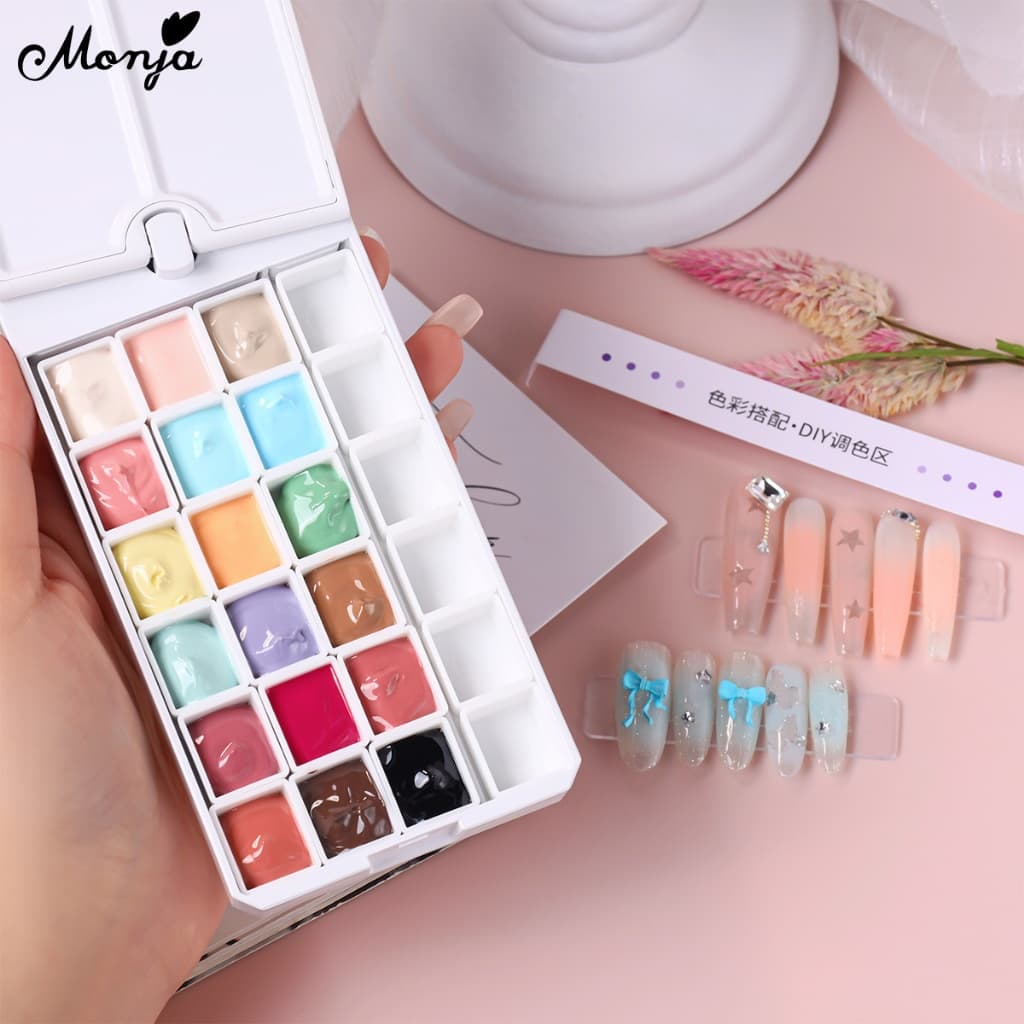 Monja Nail Art UV Gel Polish 18สี Palette กล่อง Pat Ombre สีไล่ระดับสีภาพวาดวาด เล็บออกแบบเครื่องมือ รูปที่ 1