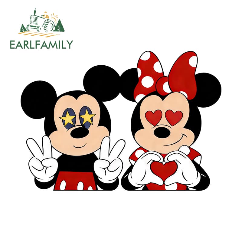 EARLFAMILY Mickey Mouse และ Minnie สติกเกอร์รถ Chibi รถจักรยานยนต์สเก็ตบอร์ด Trunk กันน้ําไวนิล Decal Scratch-Proof ตกแต่ง รูปที่ 8
