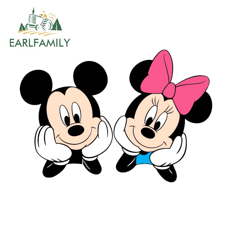 EARLFAMILY Mickey Mouse และ Minnie สติกเกอร์รถ Chibi รถจักรยานยนต์สเก็ตบอร์ด Trunk กันน้ําไวนิล Decal Scratch-Proof ตกแต่ง รูปที่ 7