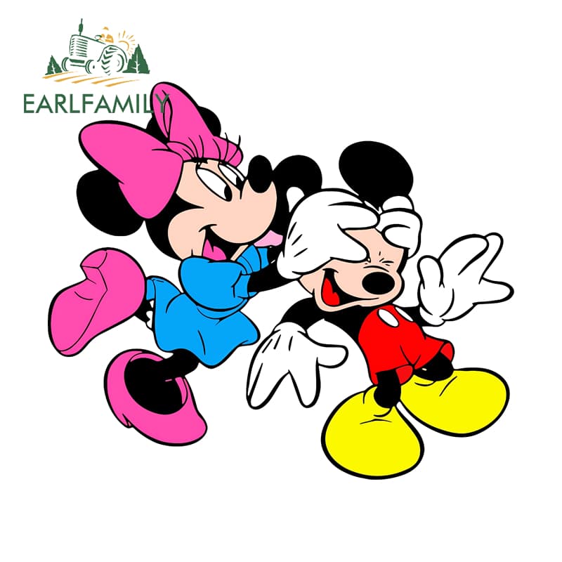 EARLFAMILY Mickey Mouse และ Minnie สติกเกอร์รถ Chibi รถจักรยานยนต์สเก็ตบอร์ด Trunk กันน้ําไวนิล Decal Scratch-Proof ตกแต่ง รูปที่ 5