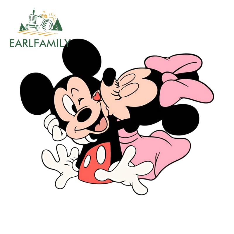 EARLFAMILY Mickey Mouse และ Minnie สติกเกอร์รถ Chibi รถจักรยานยนต์สเก็ตบอร์ด Trunk กันน้ําไวนิล Decal Scratch-Proof ตกแต่ง รูปที่ 3