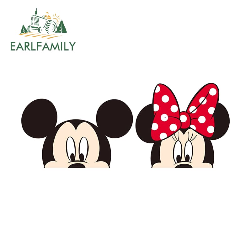 EARLFAMILY Mickey Mouse และ Minnie สติกเกอร์รถ Chibi รถจักรยานยนต์สเก็ตบอร์ด Trunk กันน้ําไวนิล Decal Scratch-Proof ตกแต่ง รูปที่ 6