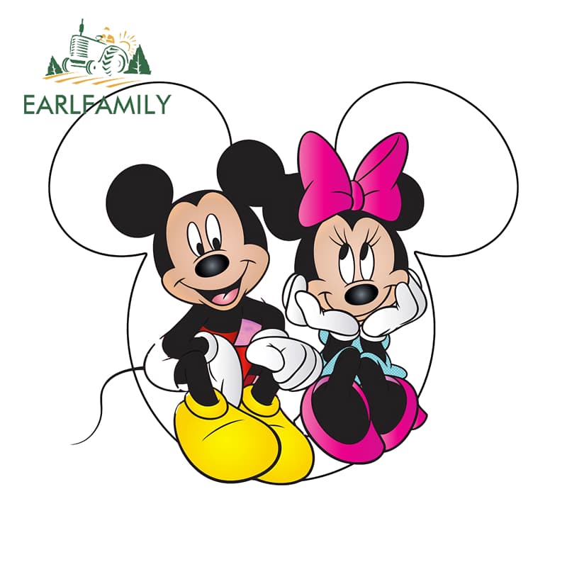 EARLFAMILY Mickey Mouse และ Minnie สติกเกอร์รถ Chibi รถจักรยานยนต์สเก็ตบอร์ด Trunk กันน้ําไวนิล Decal Scratch-Proof ตกแต่ง รูปที่ 4