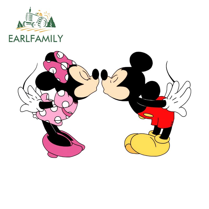 EARLFAMILY Mickey Mouse และ Minnie สติกเกอร์รถ Chibi รถจักรยานยนต์สเก็ตบอร์ด Trunk กันน้ําไวนิล Decal Scratch-Proof ตกแต่ง รูปที่ 2