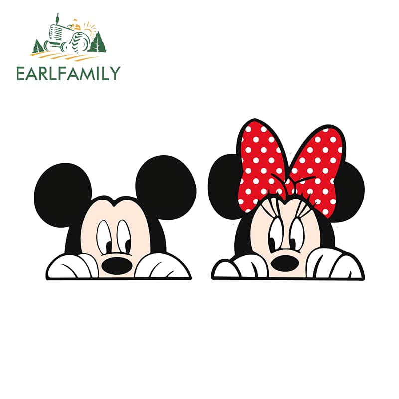 EARLFAMILY Mickey Mouse และ Minnie สติกเกอร์รถ Chibi รถจักรยานยนต์สเก็ตบอร์ด Trunk กันน้ําไวนิล Decal Scratch-Proof ตกแต่ง รูปที่ 9