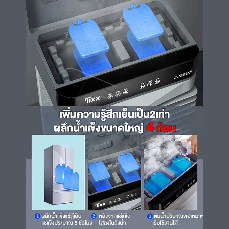 TIXX 50L พัดลมแอร์ เย็นเร็ว เงียบ ประหยัดไฟ แบบพกพา ใช้ในห้องนอน/ร้านค้า แถมน้ำแข็งคริสตัล 8 ก้อน รูปที่ 4