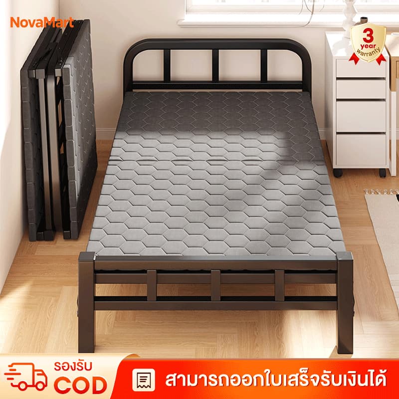 เตียงพับ เตียงเดี่ยว ไม่ต้องติดตั้ง ที่เก็บของแบบพับได้ รับน้ำหนักได้ 300kg metal bed รูปที่ 1
