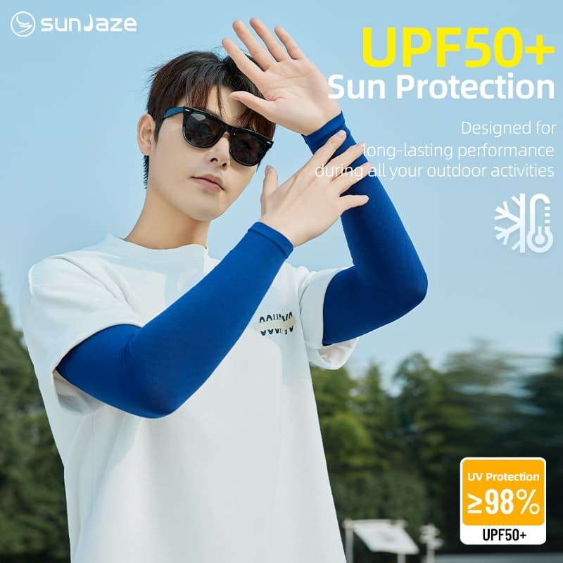 sunJaze ปลอกแขนกันแดด XXL ไซส์ใหญ่ ระบายอากาศเย็นสบาย ถุงมือนิ้วครบ รูปที่ 1