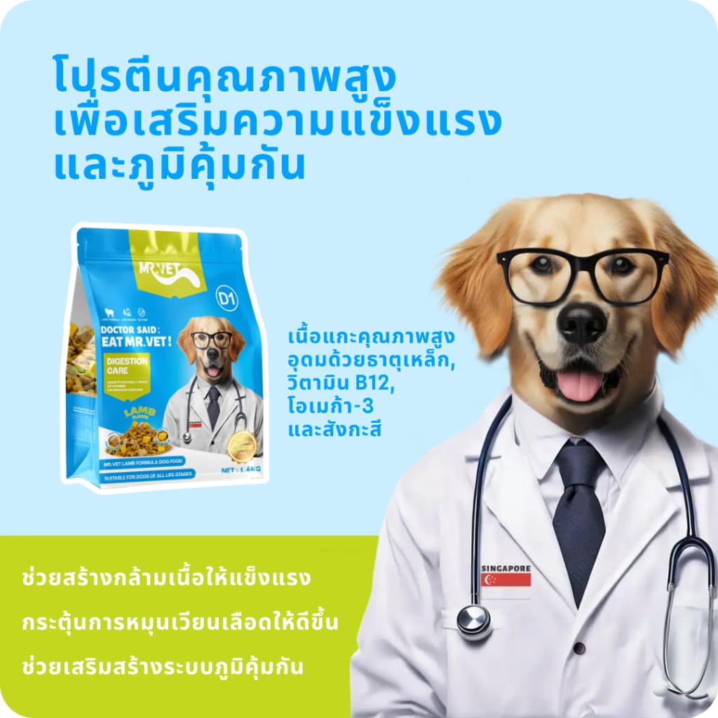 MrVet D1 อาหารสุนัข 50G อาหารสุนัขที่มีคุณค่าทางโภชนาการครบถ้วนสําหรับย่อยอาหารและการดูดซึมที่ดี รูปที่ 3