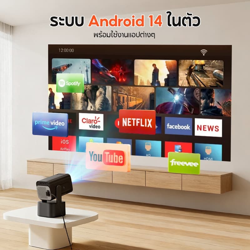 MODOFO S500 โปรเจคเตอร์ projector4K พร้อมลำโพงในตัว โฮมเธียเตอร์พกพาขนาดเล็ก Android14.0 ฉายขึ้นจอใหญ่สุด150 นิ้ว รูปที่ 5