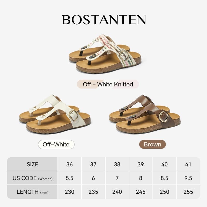 BOSTANTEN Gizth Shoes Women รองเท้าแตะแบบคีบ พื้นคอร์ก นุ่มสบาย กันลื่น ใส่ได้ทุกวัน รูปที่ 2