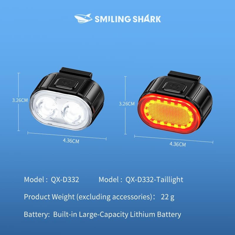 SmilingShark QXD332 ไฟจักรยาน หนึ่งชุด ไฟท้ายสีแดง 4โหมด ไฟหน้าจักรยาน & 6โหมด ไฟท้าย Type-C ชาร์จใหม่ได้ กันน้ำสำหรับการขี่จักรยานกลางคืน รูปที่ 9