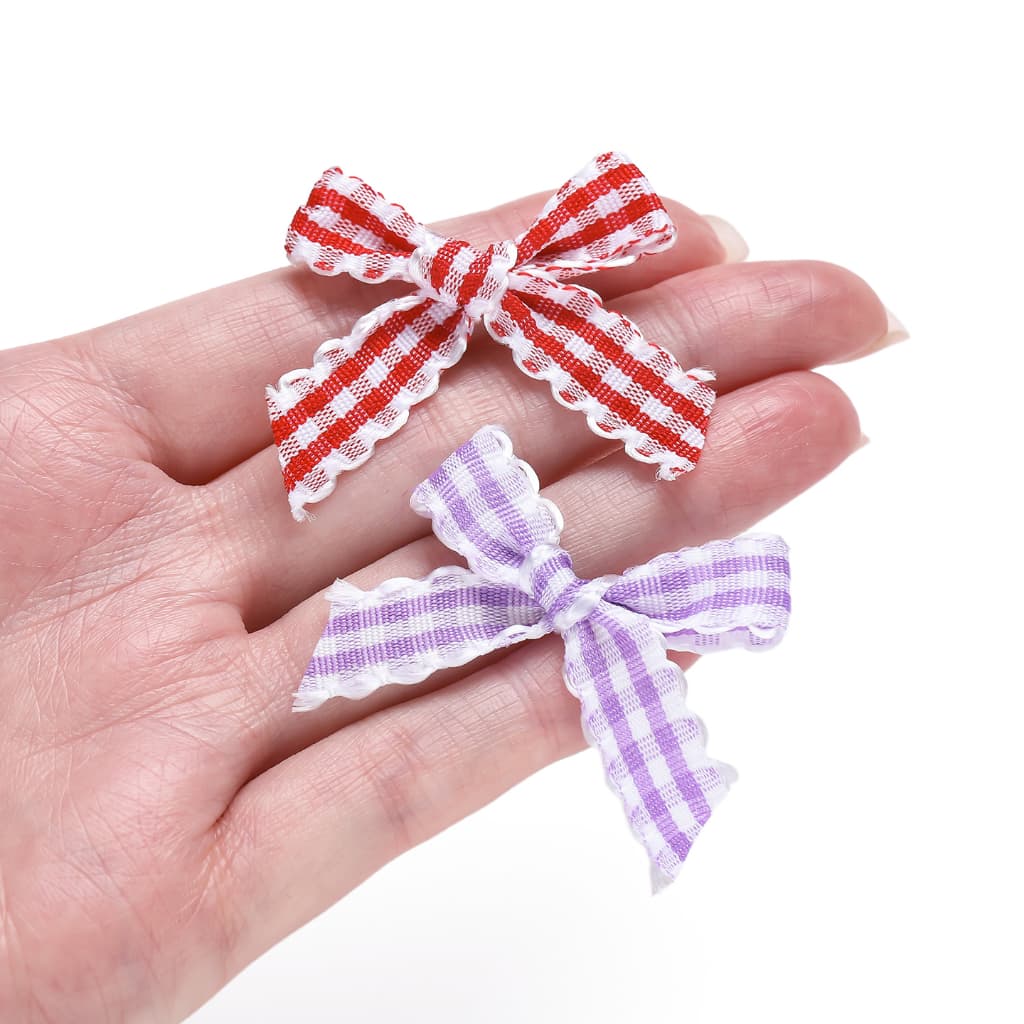 Mini Gingham ริบบิ้นโบว์ขอบลูกไม้ผ้า Appliques สําหรับเย็บชุดชั้นในคลิปผม DIY Craft Supplies รูปที่ 8