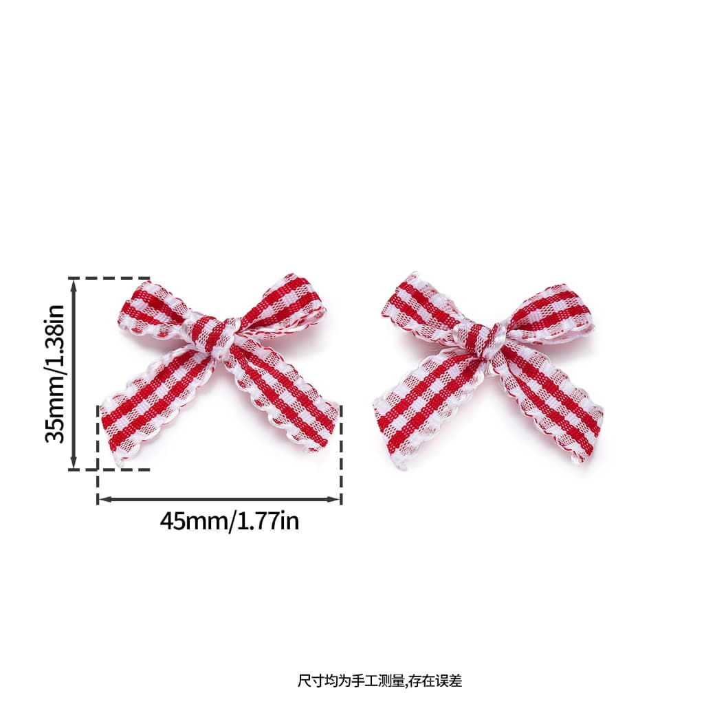 Mini Gingham ริบบิ้นโบว์ขอบลูกไม้ผ้า Appliques สําหรับเย็บชุดชั้นในคลิปผม DIY Craft Supplies รูปที่ 2