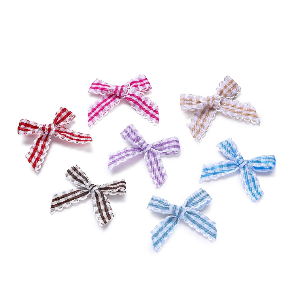 Mini Gingham ริบบิ้นโบว์ขอบลูกไม้ผ้า Appliques สําหรับเย็บชุดชั้นในคลิปผม DIY Craft Supplies รูปที่ 7