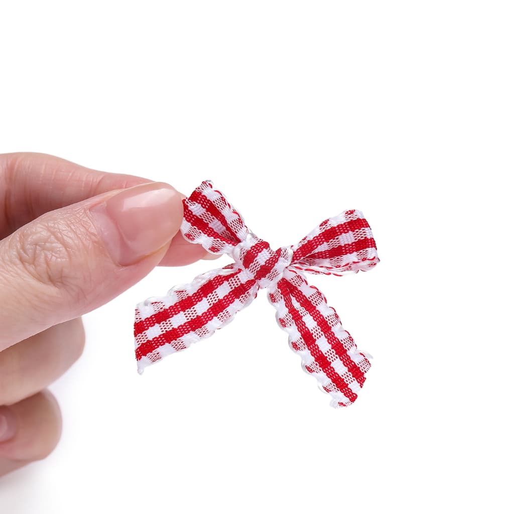 Mini Gingham ริบบิ้นโบว์ขอบลูกไม้ผ้า Appliques สําหรับเย็บชุดชั้นในคลิปผม DIY Craft Supplies รูปที่ 9