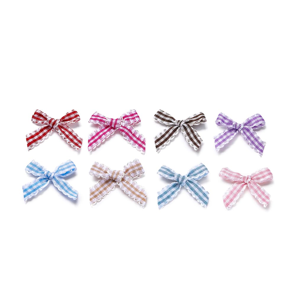 Mini Gingham ริบบิ้นโบว์ขอบลูกไม้ผ้า Appliques สําหรับเย็บชุดชั้นในคลิปผม DIY Craft Supplies รูปที่ 6