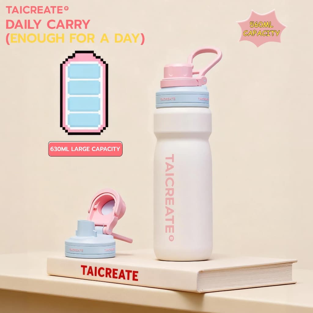 TaiCreate®ขวดน้ำสแตนเลส 630ml แก้วน้ำสแตนเลส316L ฟพกพาแก้วน้ำเก็บความเย็น พร้อมหูหิ้ว ฟางพับ ปลอดสาร BPA สไตล์โมเดิร์น กิจกรรมกลางแจ้ง รูปที่ 8