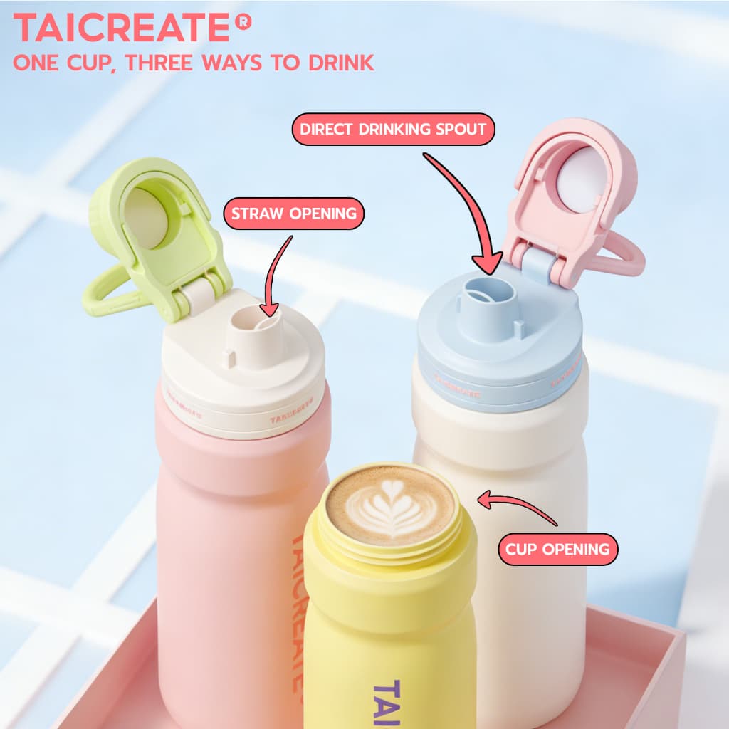 TaiCreate®ขวดน้ำสแตนเลส 630ml แก้วน้ำสแตนเลส316L ฟพกพาแก้วน้ำเก็บความเย็น พร้อมหูหิ้ว ฟางพับ ปลอดสาร BPA สไตล์โมเดิร์น กิจกรรมกลางแจ้ง รูปที่ 2